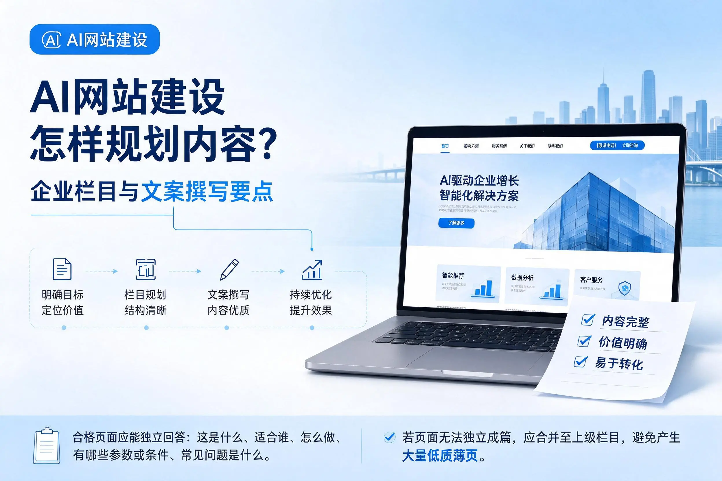 AI网站建设怎样规划内容?重庆郊县企业栏目与文案撰写要点